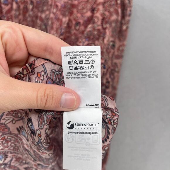 Boden Top Blouse Womens 10 Red Paisley Floral Ruffle Open Back Swing Feminine - Picture 12 of 16